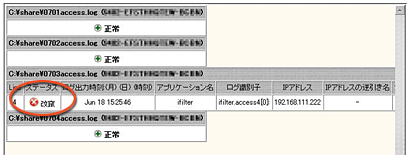 アクセスログ改竄検知画面