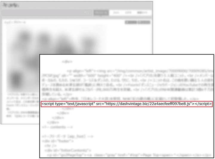 【図1】A社Webサイトの停止直前のページソースに記述されていた不審なコード