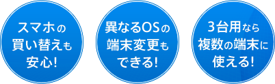 スマホの買い替えも安心!異なるOSへの端末変更もできる!3台用なら複数の端末に使える!