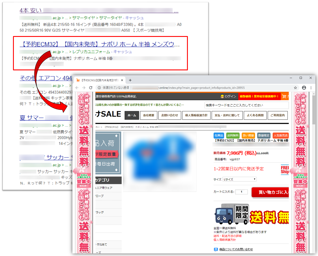【図4】検索エンジン経由でアクセスするとショッピングサイトのようなページが表示
